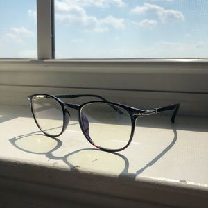 Black, round blue-light blocking glasses